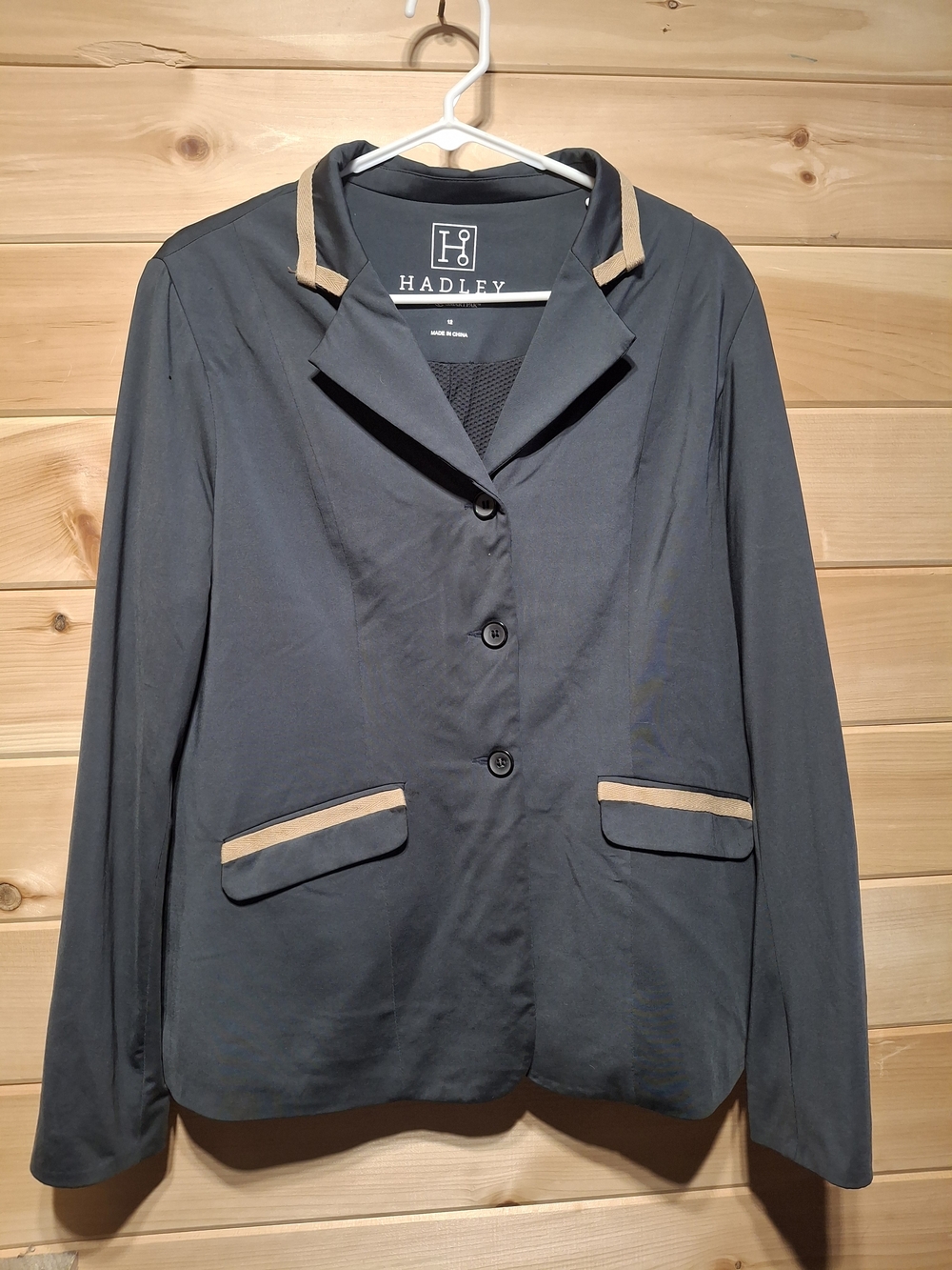Hadley Women's Dark Gray Blazer with Tan Trim